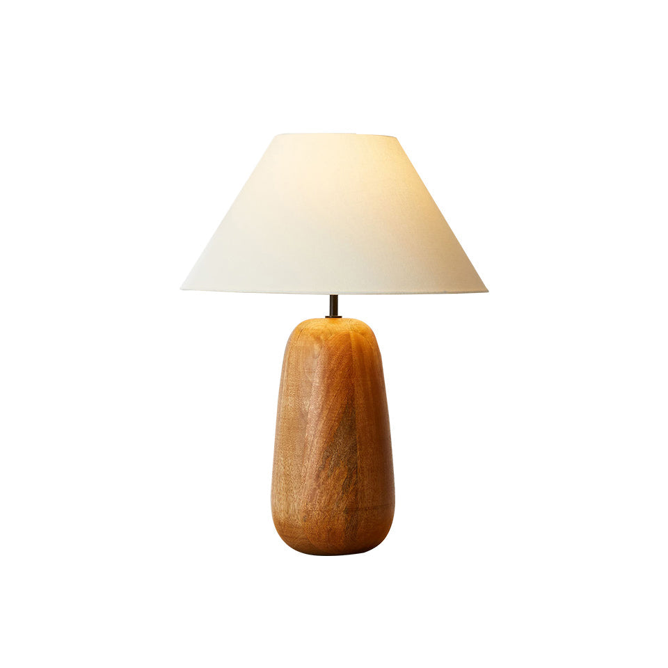 Irving Wood Table Lamp - Sculptural Organic Timber Base & Tapered Fabric Shade Accent Light