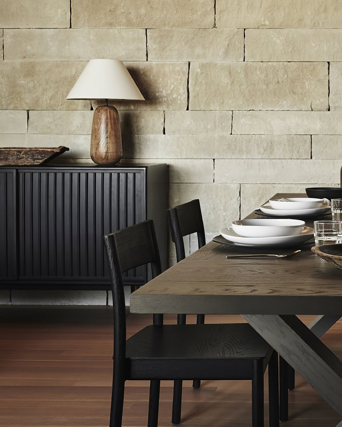 Irving Wood Table Lamp - Sculptural Organic Timber Base & Tapered Fabric Shade Accent Light