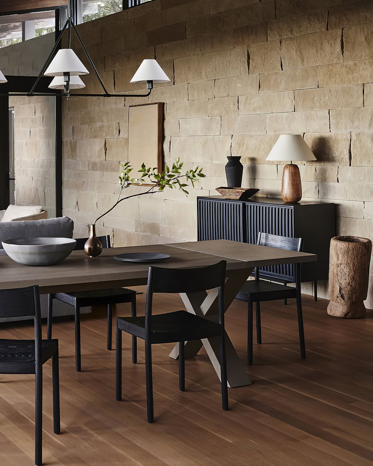 Irving Wood Table Lamp - Sculptural Organic Timber Base & Tapered Fabric Shade Accent Light