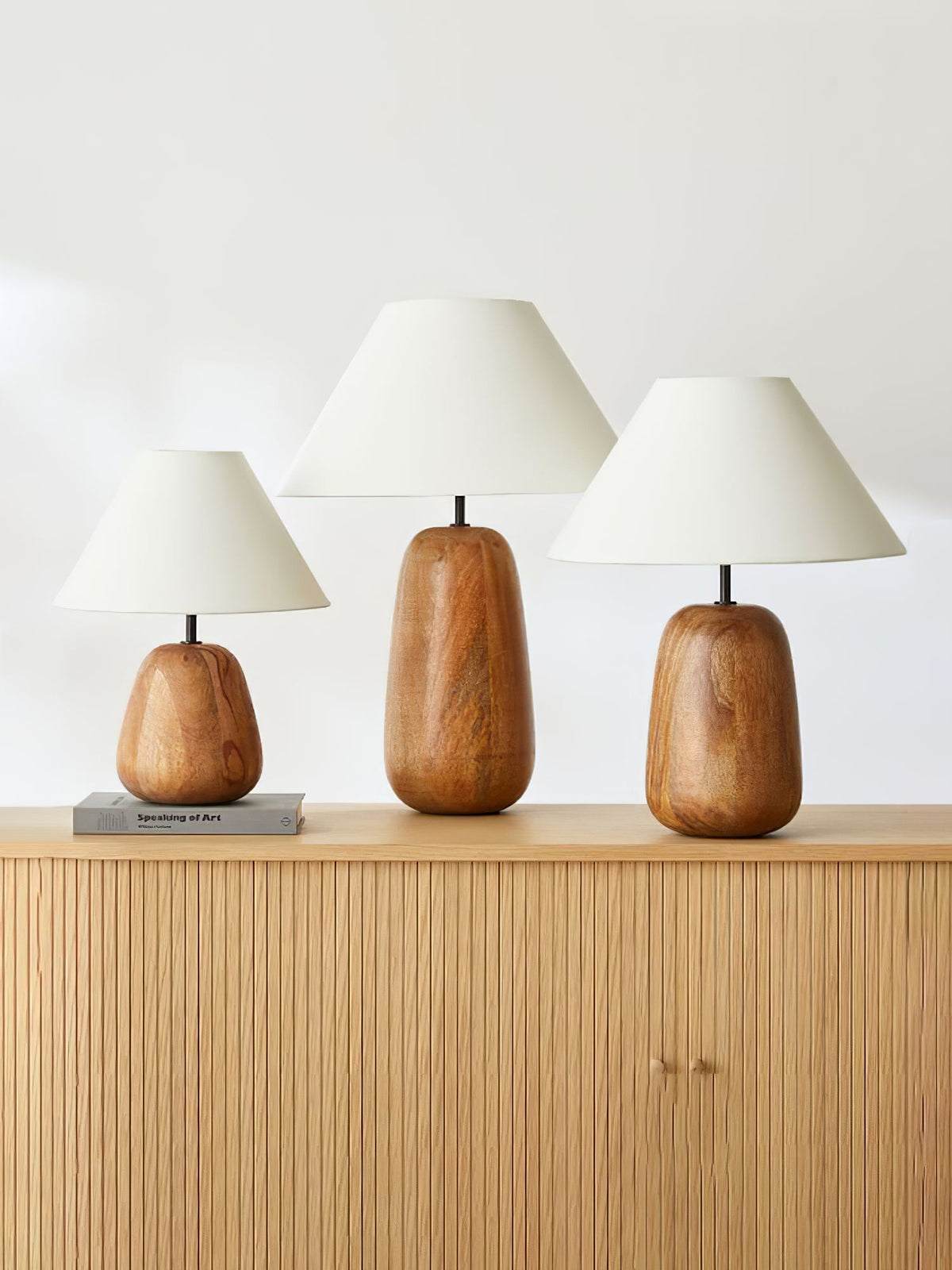 Irving Wood Table Lamp - Sculptural Organic Timber Base & Tapered Fabric Shade Accent Light