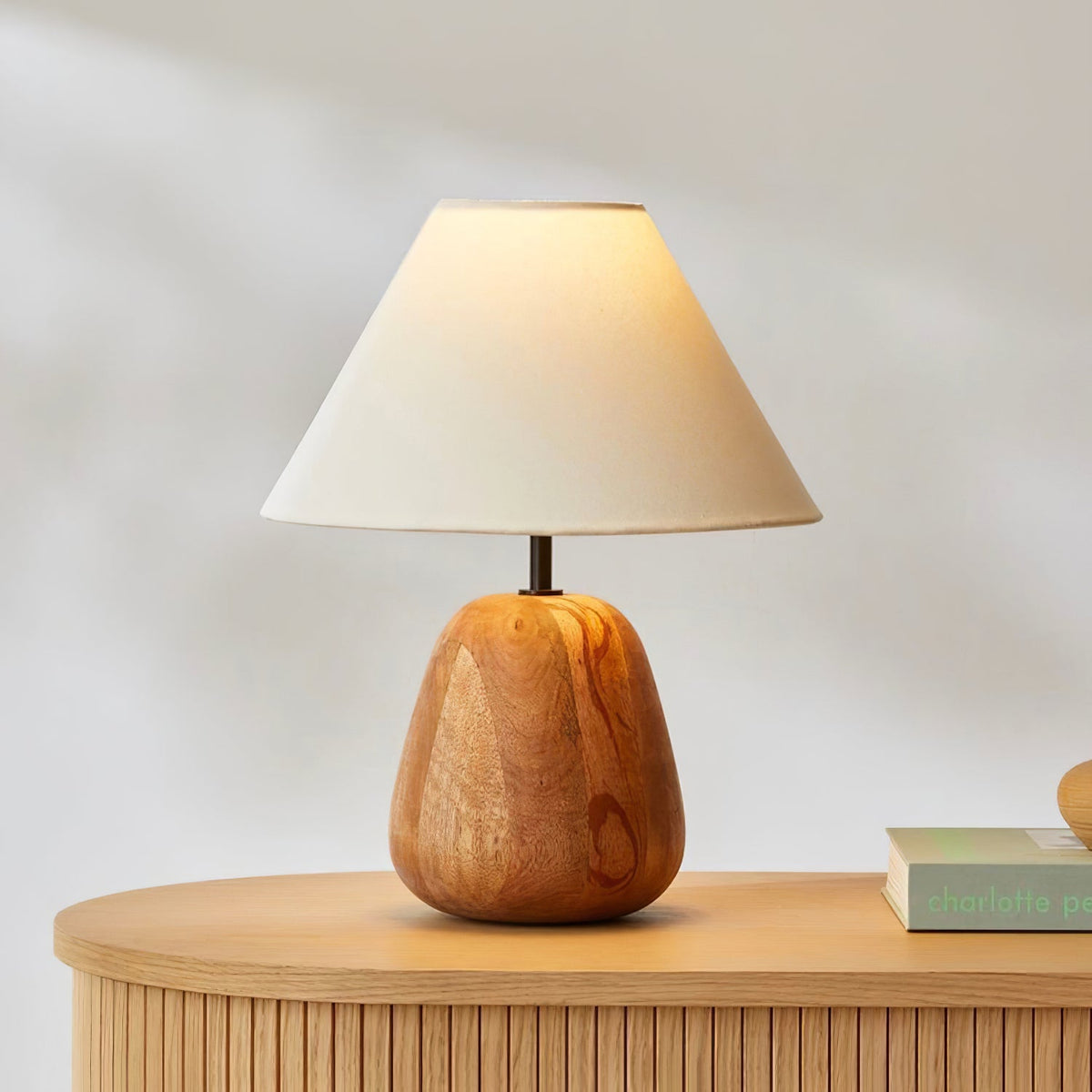 Irving Wood Table Lamp - Sculptural Organic Timber Base & Tapered Fabric Shade Accent Light