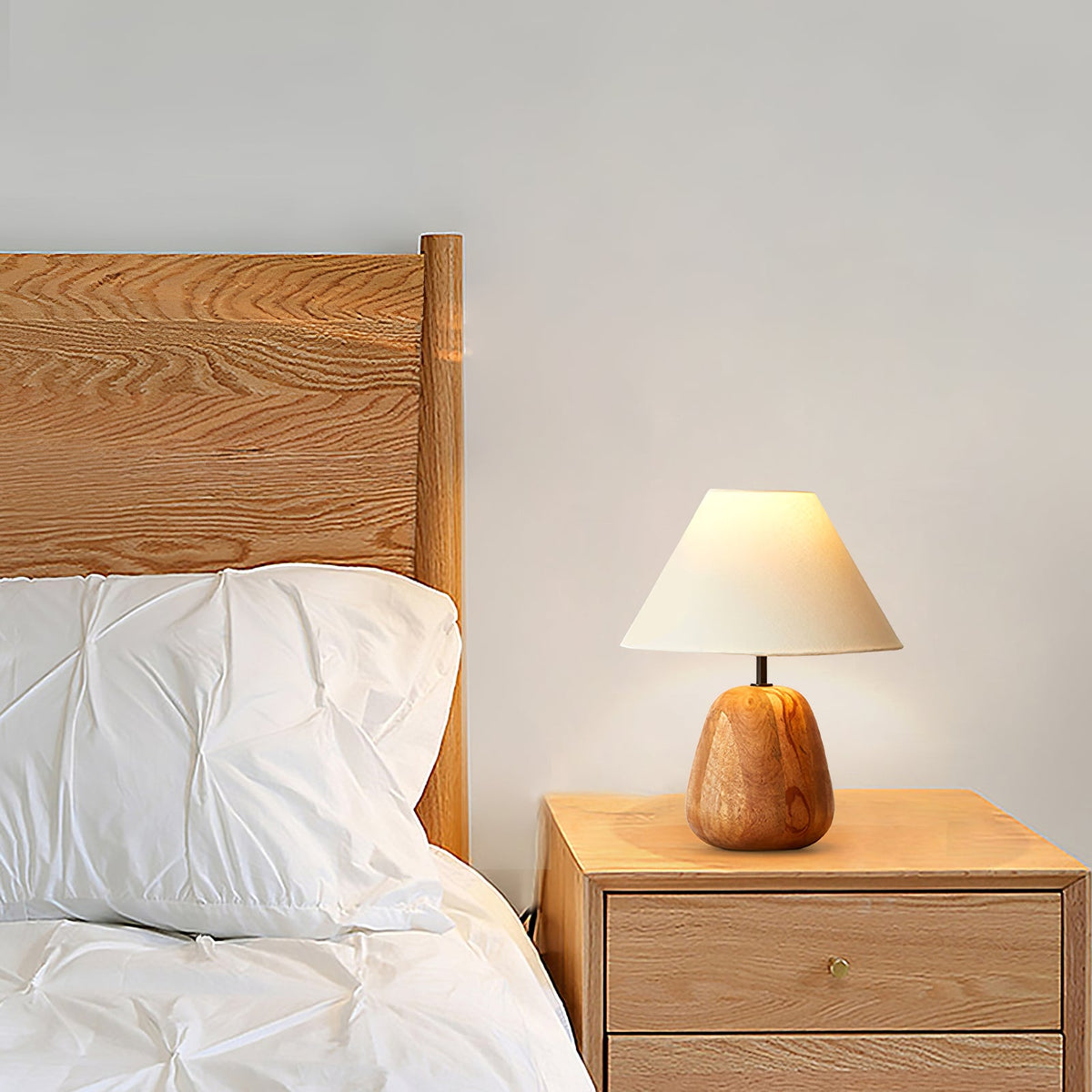 Irving Wood Table Lamp - Sculptural Organic Timber Base & Tapered Fabric Shade Accent Light