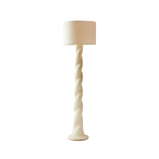 Isobel Floor Lamp - Sculptural White Twisted Resin Base & Woven Drum Shade Light