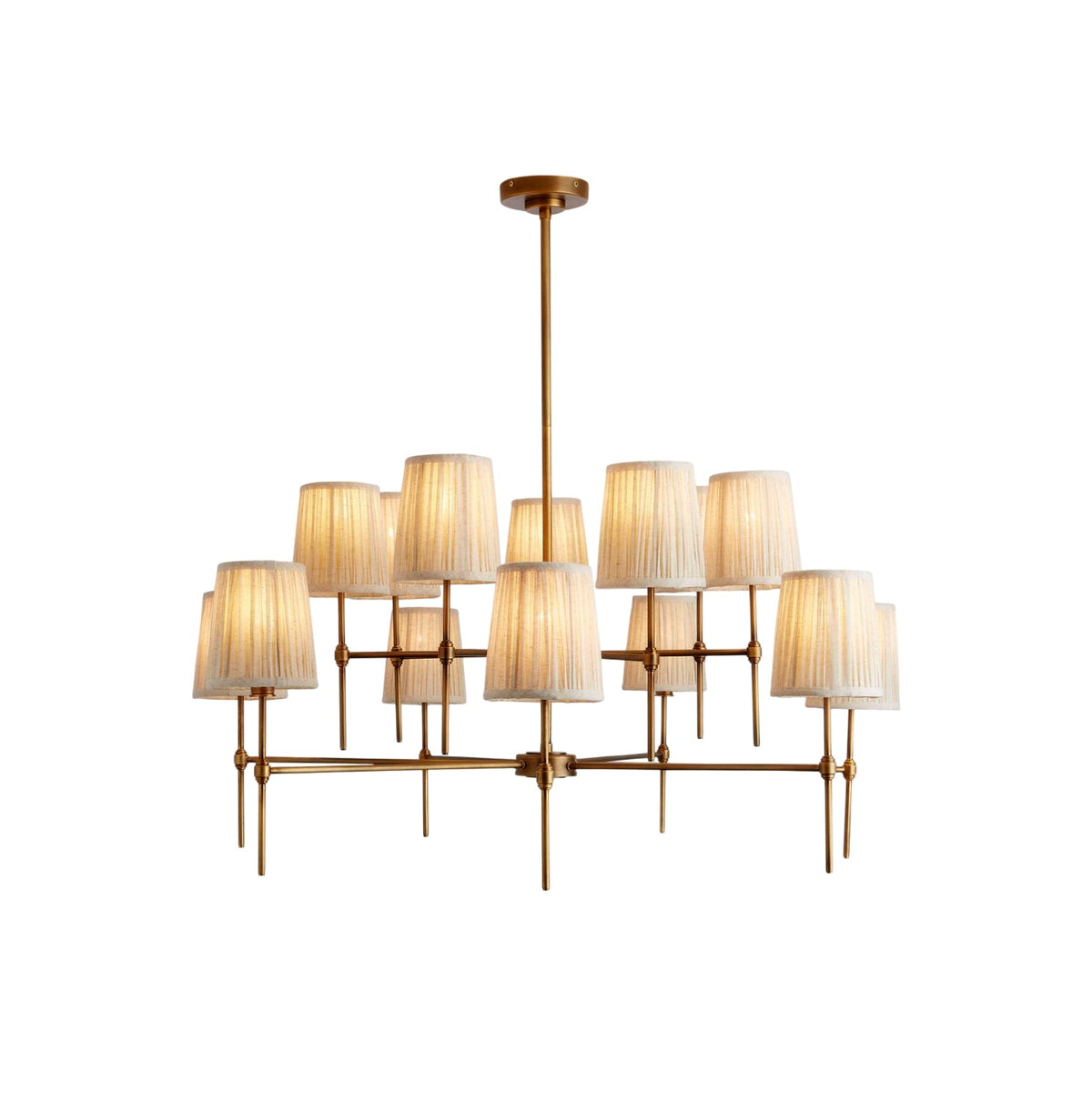 Isobella Chandelier - Two-Tier 14-Light Pleated Linen & Brass Country House Pendant