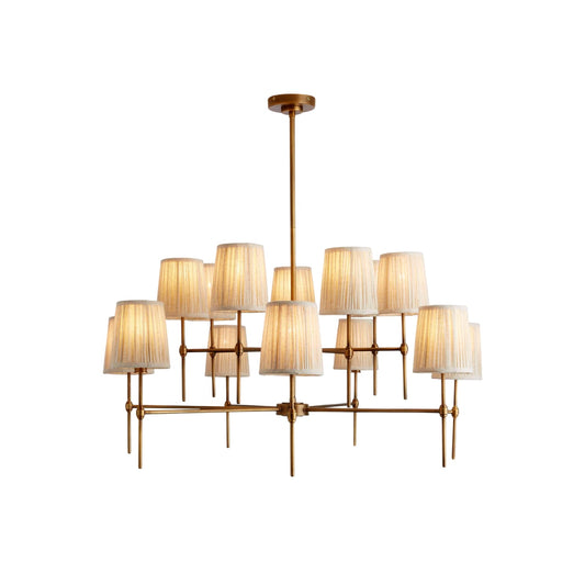 Isobella Chandelier - Two-Tier 14-Light Pleated Linen & Brass Country House Pendant