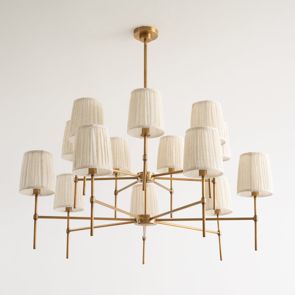 Isobella Chandelier - Two-Tier 14-Light Pleated Linen & Brass Country House Pendant