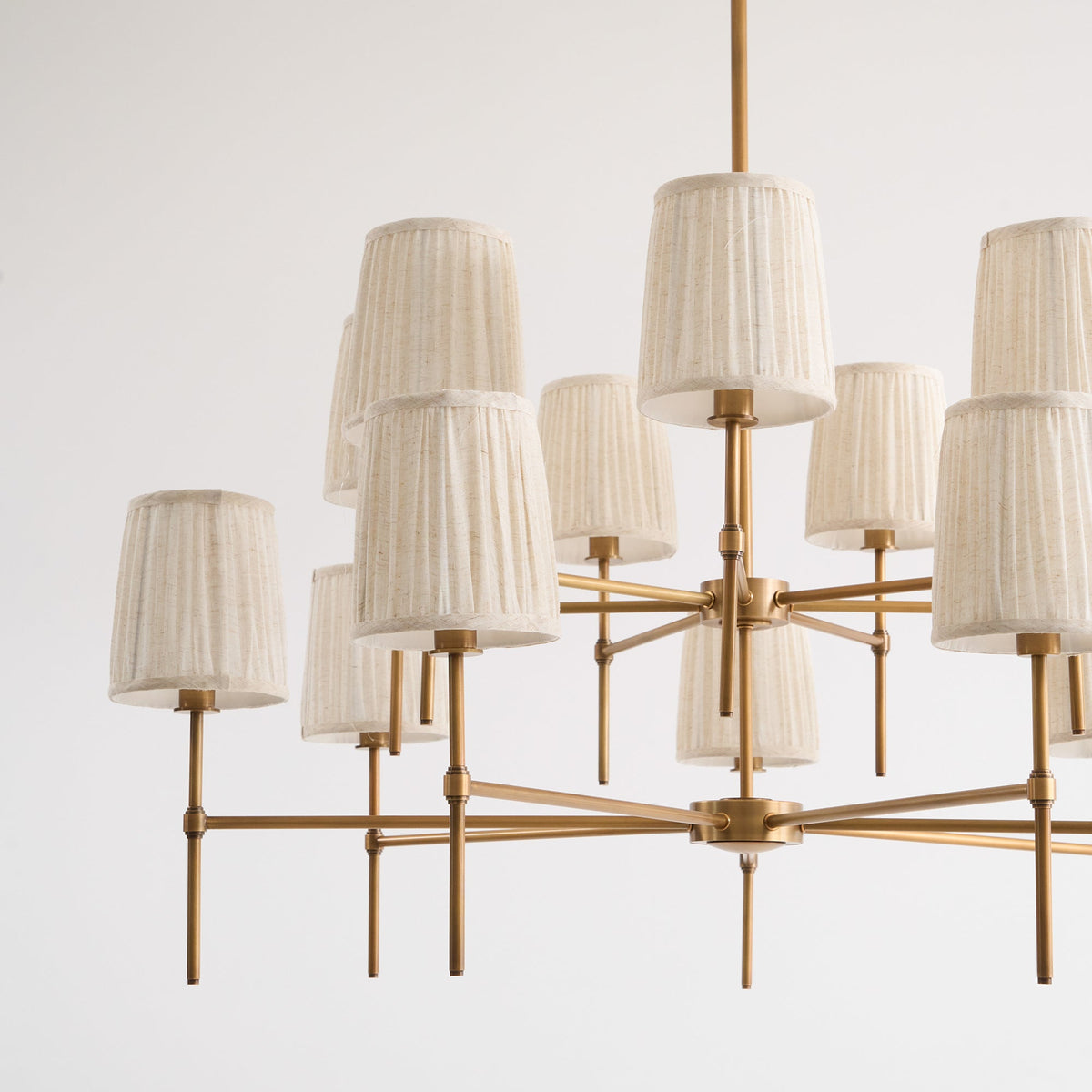 Isobella Chandelier - Two-Tier 14-Light Pleated Linen & Brass Country House Pendant