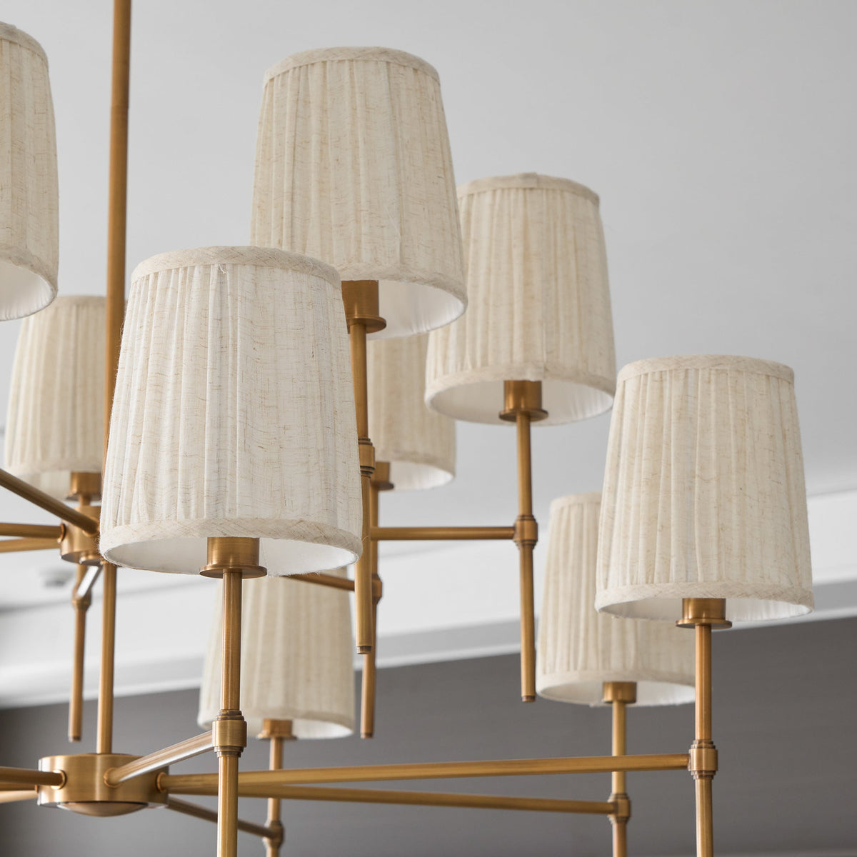 Isobella Chandelier - Two-Tier 14-Light Pleated Linen & Brass Country House Pendant
