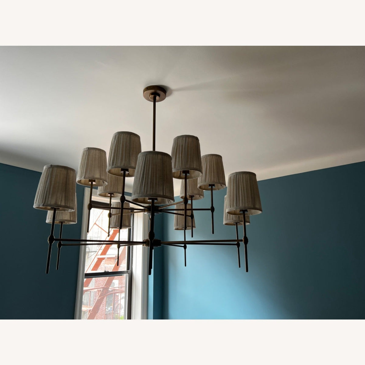 Isobella Chandelier - Two-Tier 14-Light Pleated Linen & Brass Country House Pendant