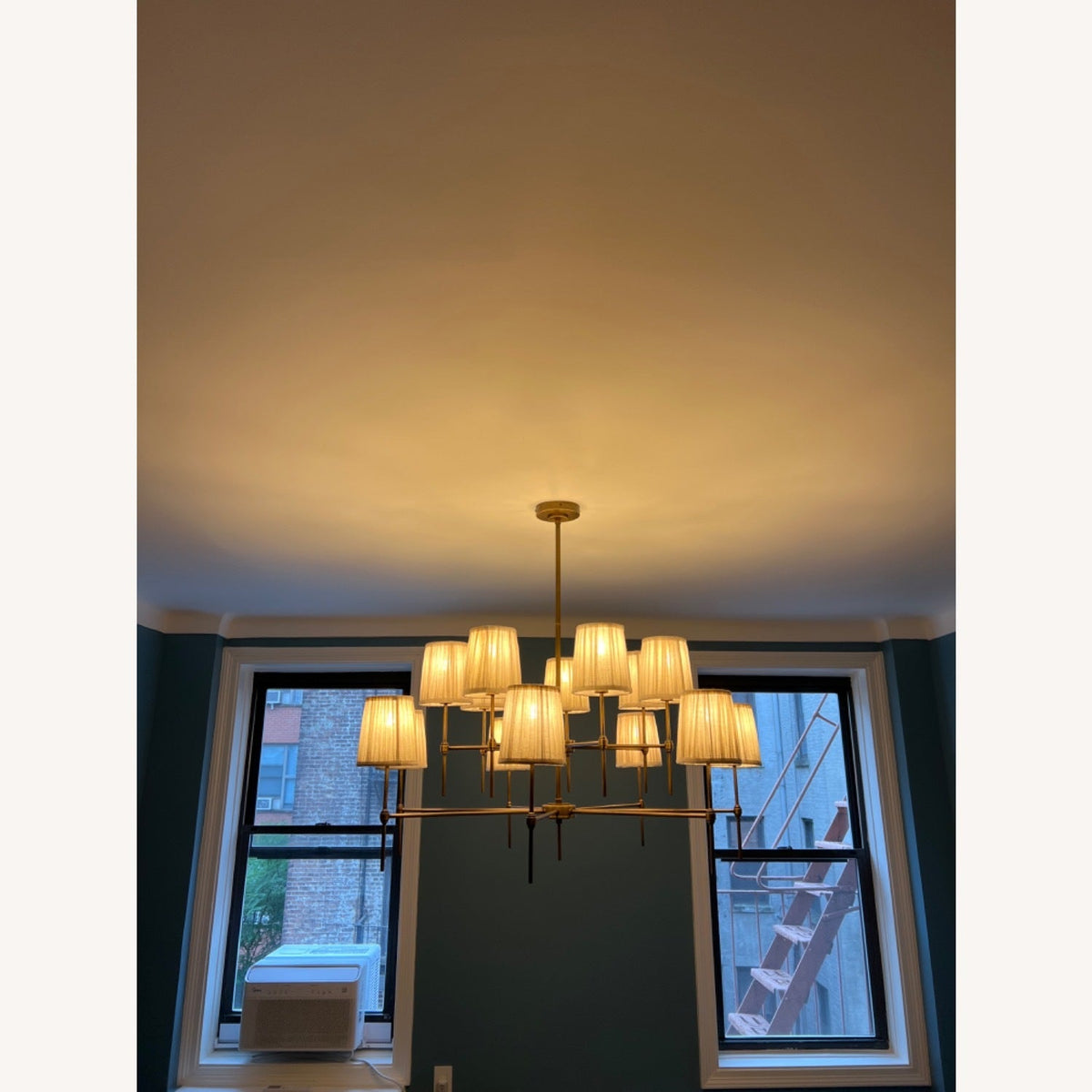 Isobella Chandelier - Two-Tier 14-Light Pleated Linen & Brass Country House Pendant