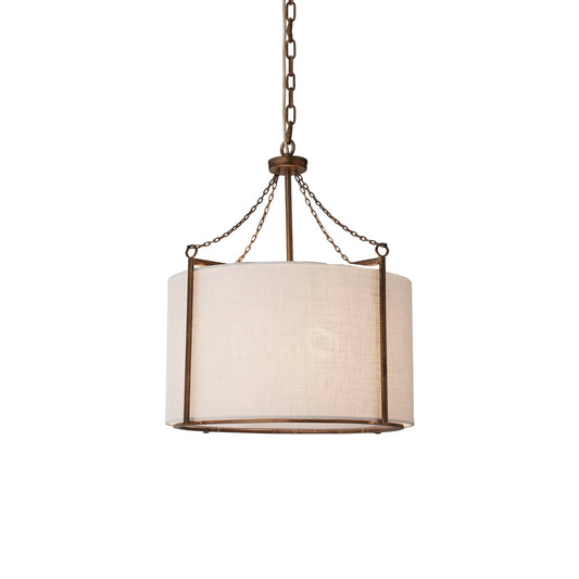 Ivan Chandelier - Classic Carousel Antique Brass & White Linen Drum Pendant