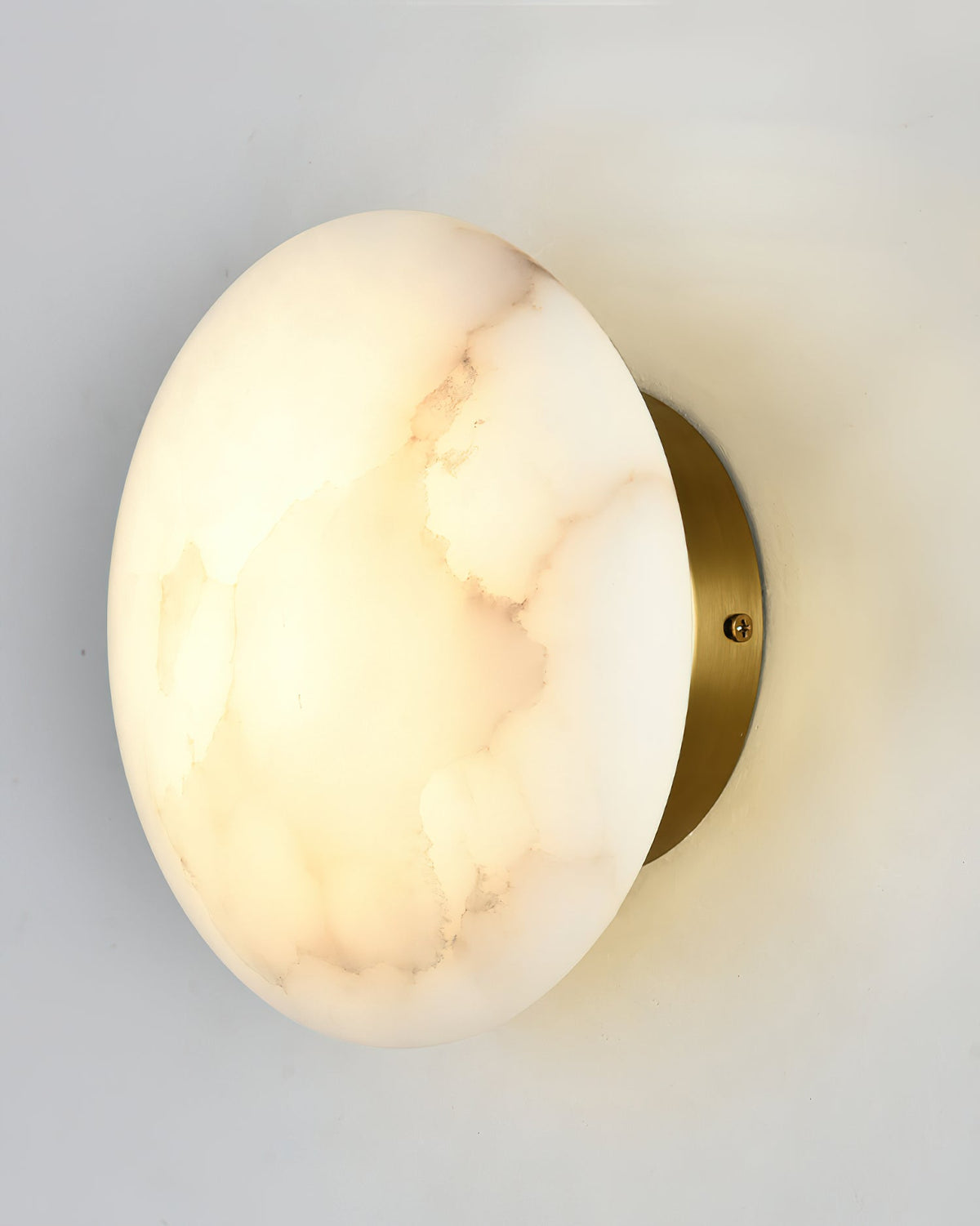 Iveala Single Alabaster Wall Lamp - Natural Spanish Alabaster Circle & Antique Brass LED Sconce