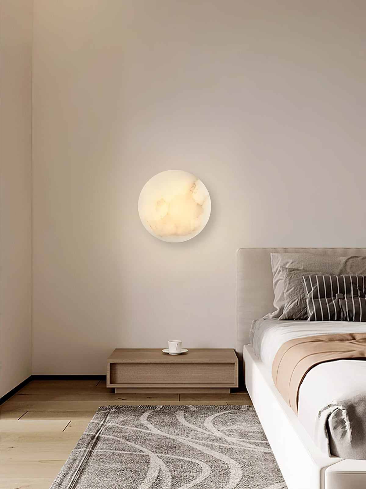 Iveala Single Alabaster Wall Lamp - Natural Spanish Alabaster Circle & Antique Brass LED Sconce