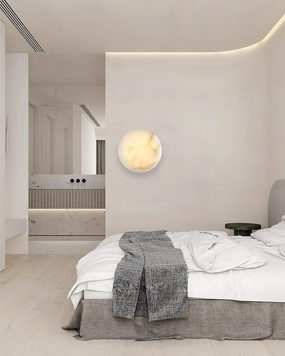 Iveala Single Alabaster Wall Lamp - Natural Spanish Alabaster Circle & Antique Brass LED Sconce