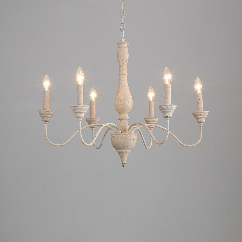 Izuell Candle Chandelier - Hand-Carved Distressed Wood 6-Light Country Candle Pendant