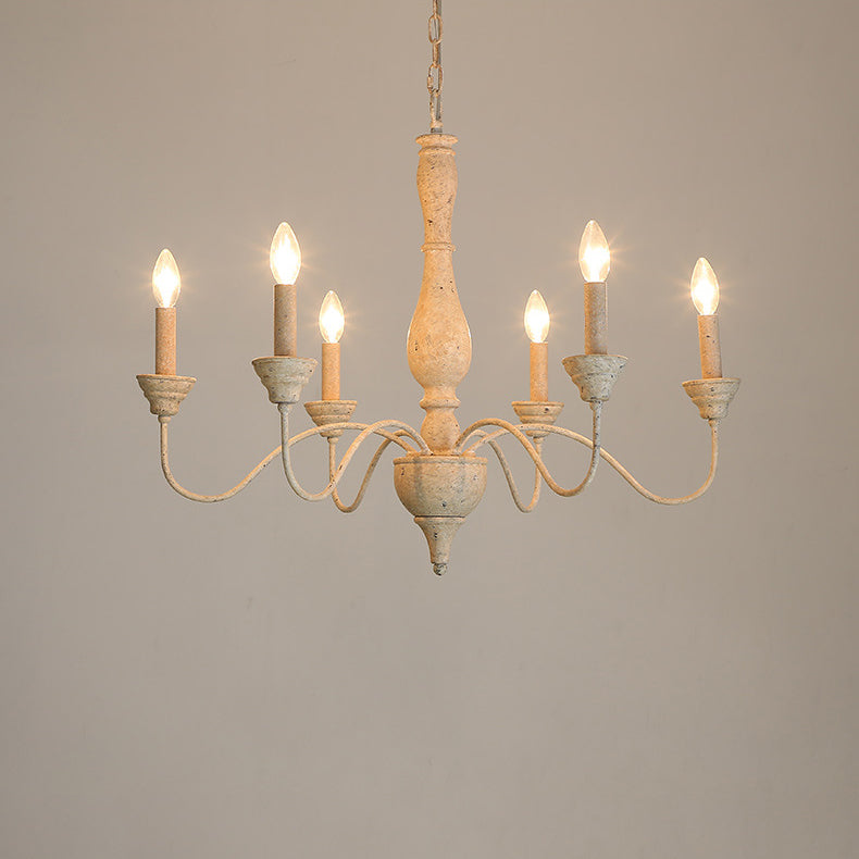 Izuell Candle Chandelier - Hand-Carved Distressed Wood 6-Light Country Candle Pendant