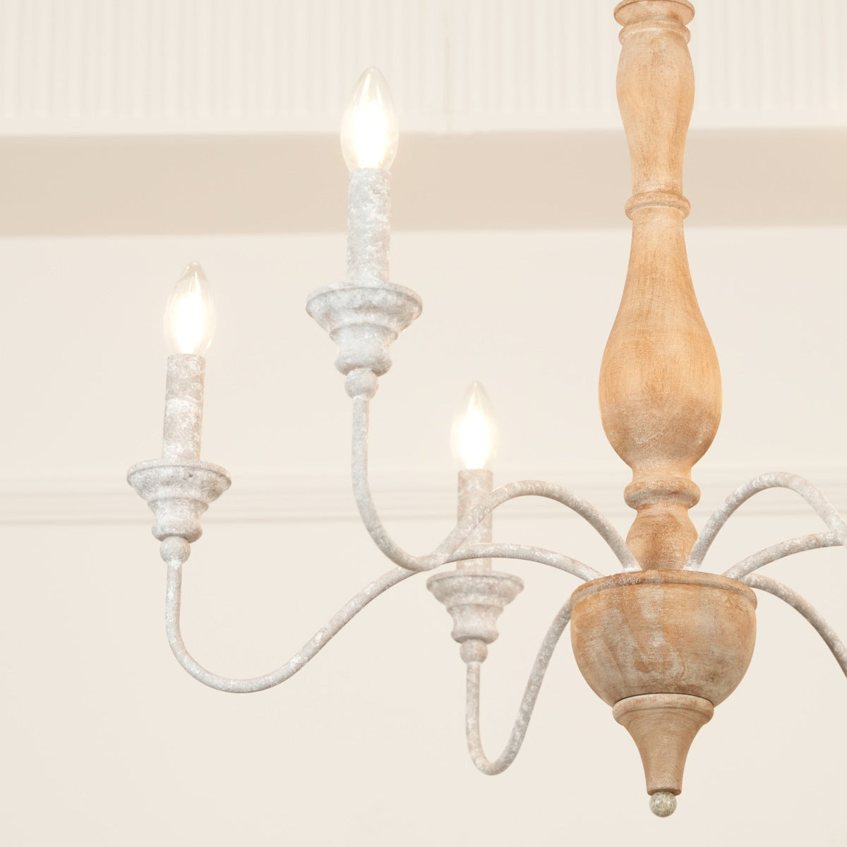 Izuell Candle Chandelier - Hand-Carved Distressed Wood 6-Light Country Candle Pendant