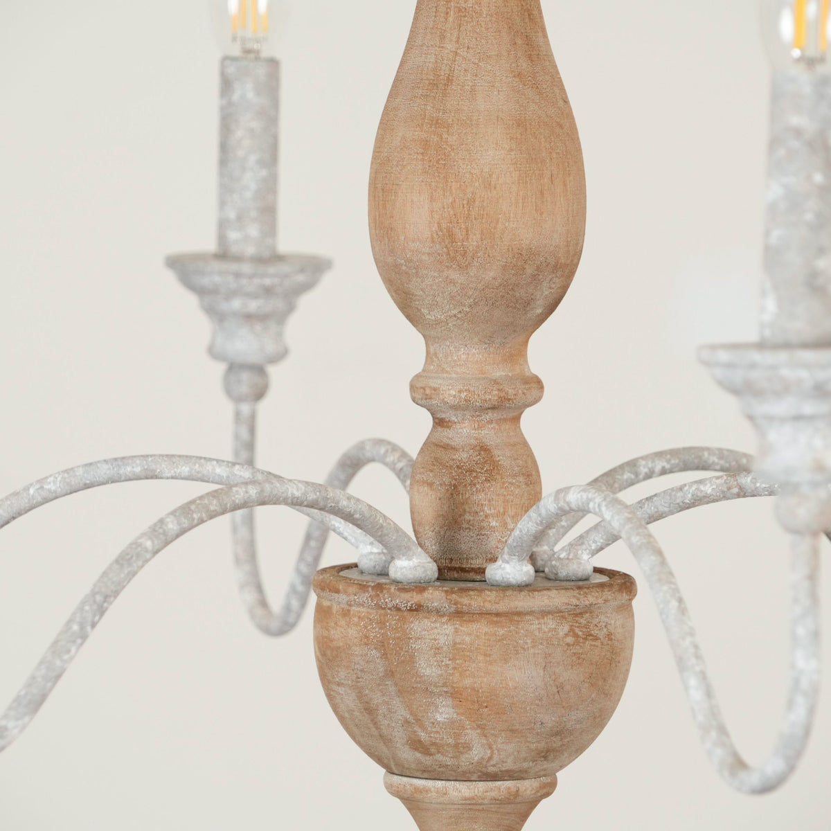 Izuell Candle Chandelier - Hand-Carved Distressed Wood 6-Light Country Candle Pendant