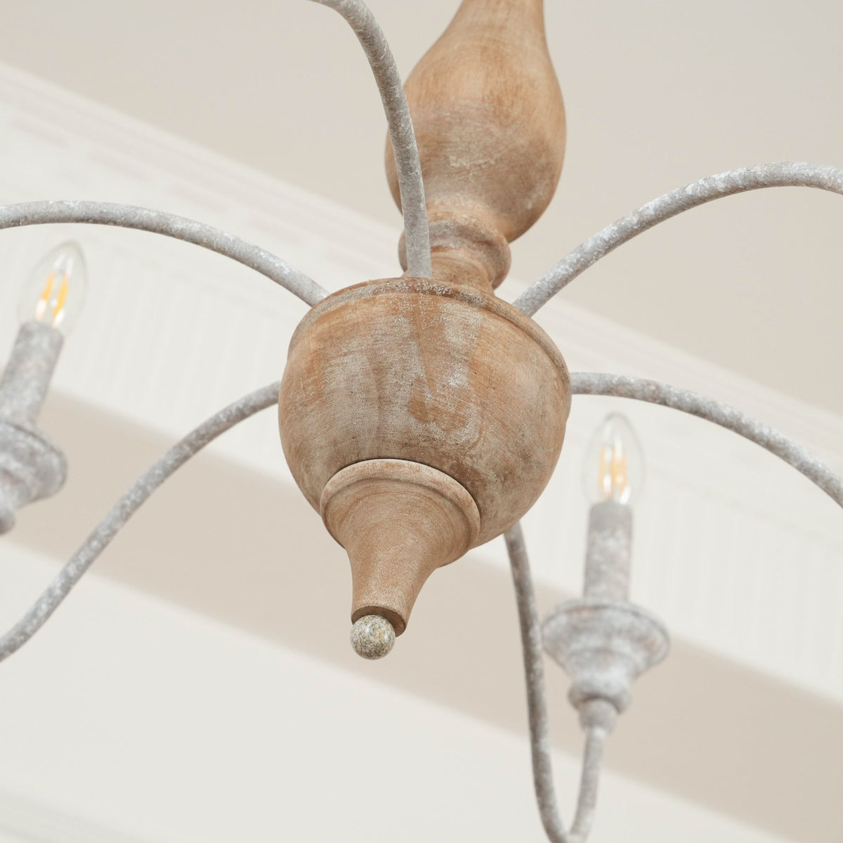 Izuell Candle Chandelier - Hand-Carved Distressed Wood 6-Light Country Candle Pendant
