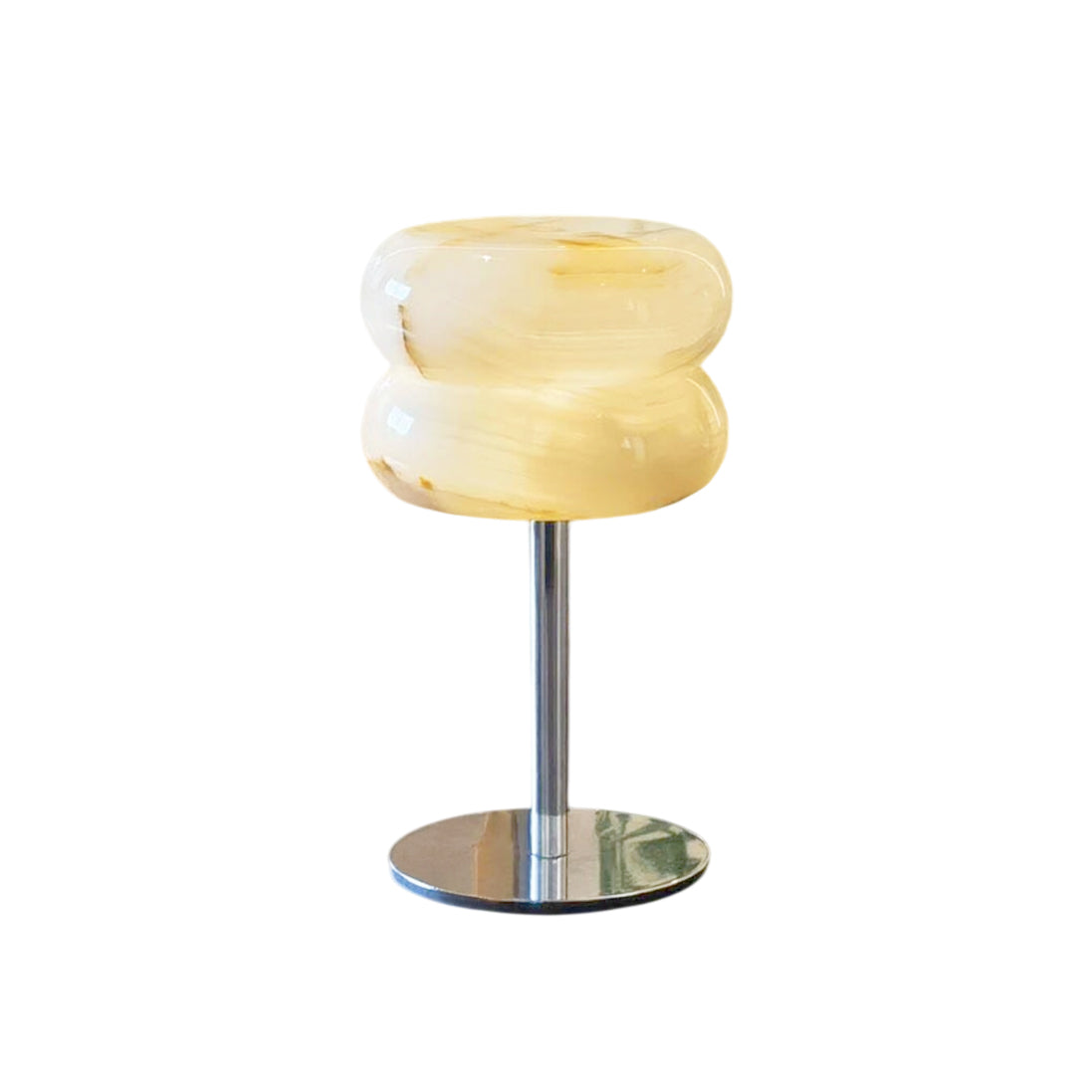 Jade Donut Table Lamp - Modern Chrome & Natural Alabaster Donut LED Accent Light
