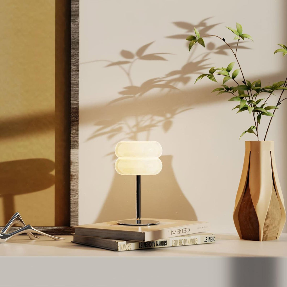 Jade Donut Table Lamp - Modern Chrome & Natural Alabaster Donut LED Accent Light