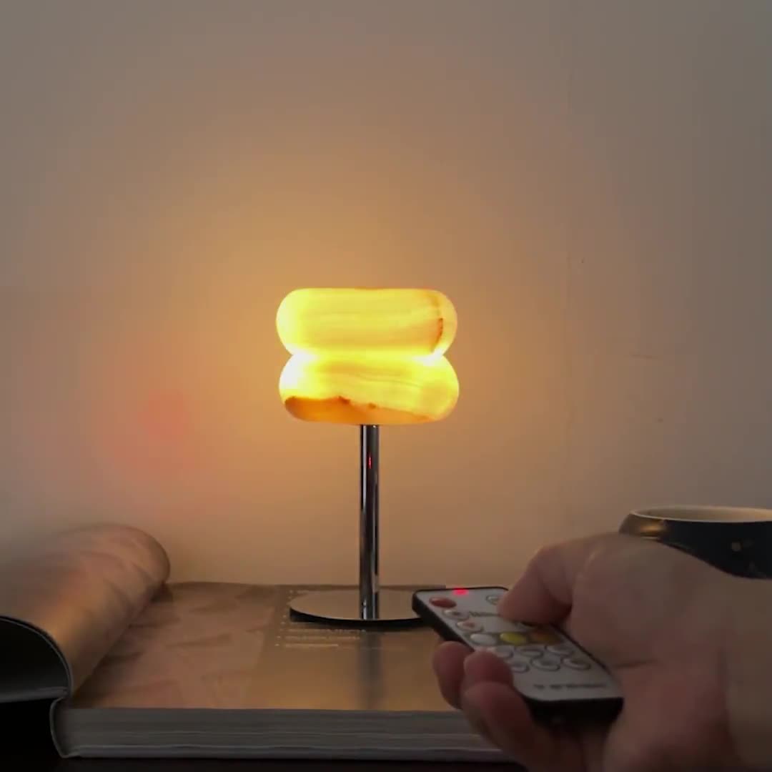 Jade Donut Table Lamp - Modern Chrome & Natural Alabaster Donut LED Accent Light