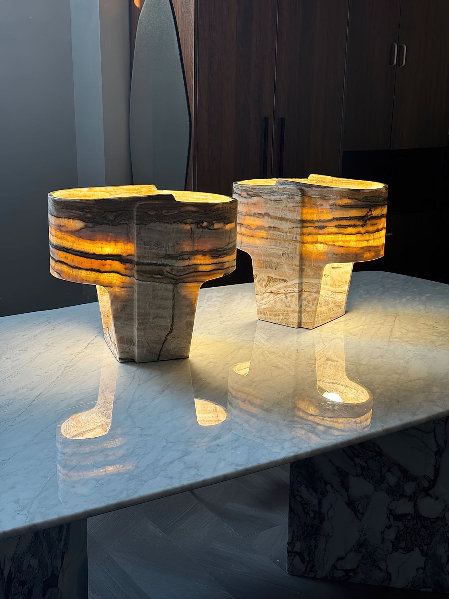 Jade Texture Table Lamp - Genuine Agate Jade Sculptural Table Light
