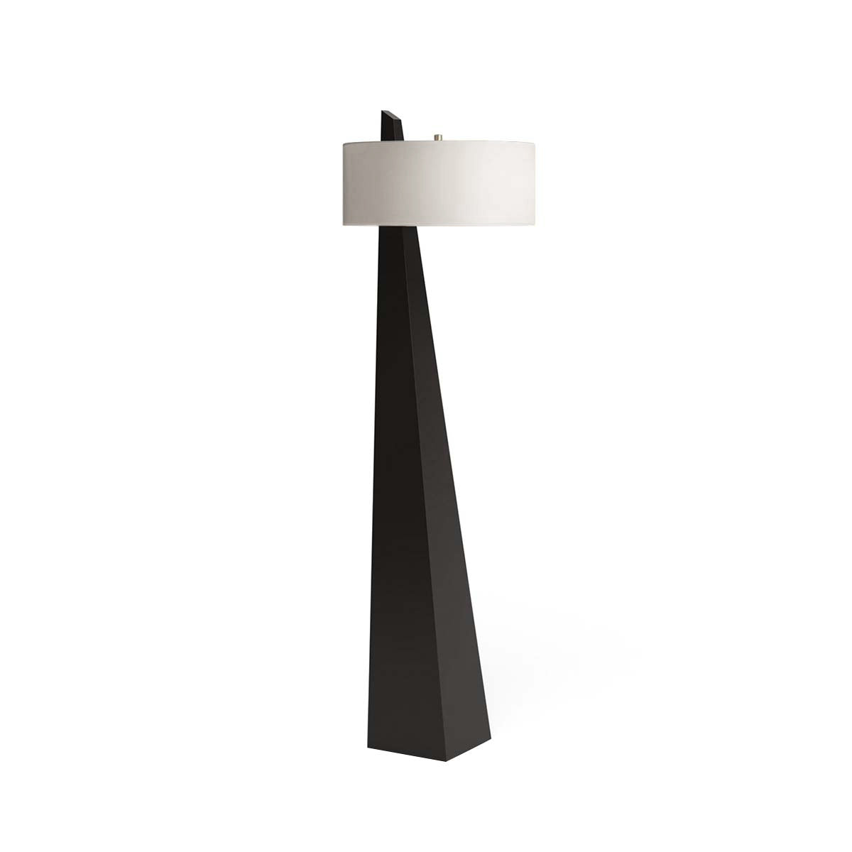 Jett Obelisk Floor Lamp - Tapered Pyramid Iron Base & Asymmetric Linen Drum Shade Light