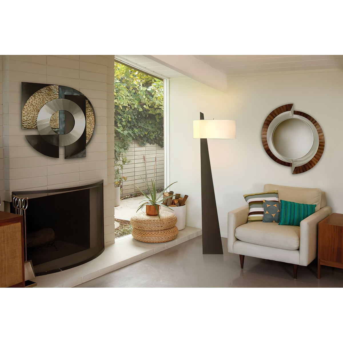 Jett Obelisk Floor Lamp - Tapered Pyramid Iron Base & Asymmetric Linen Drum Shade Light