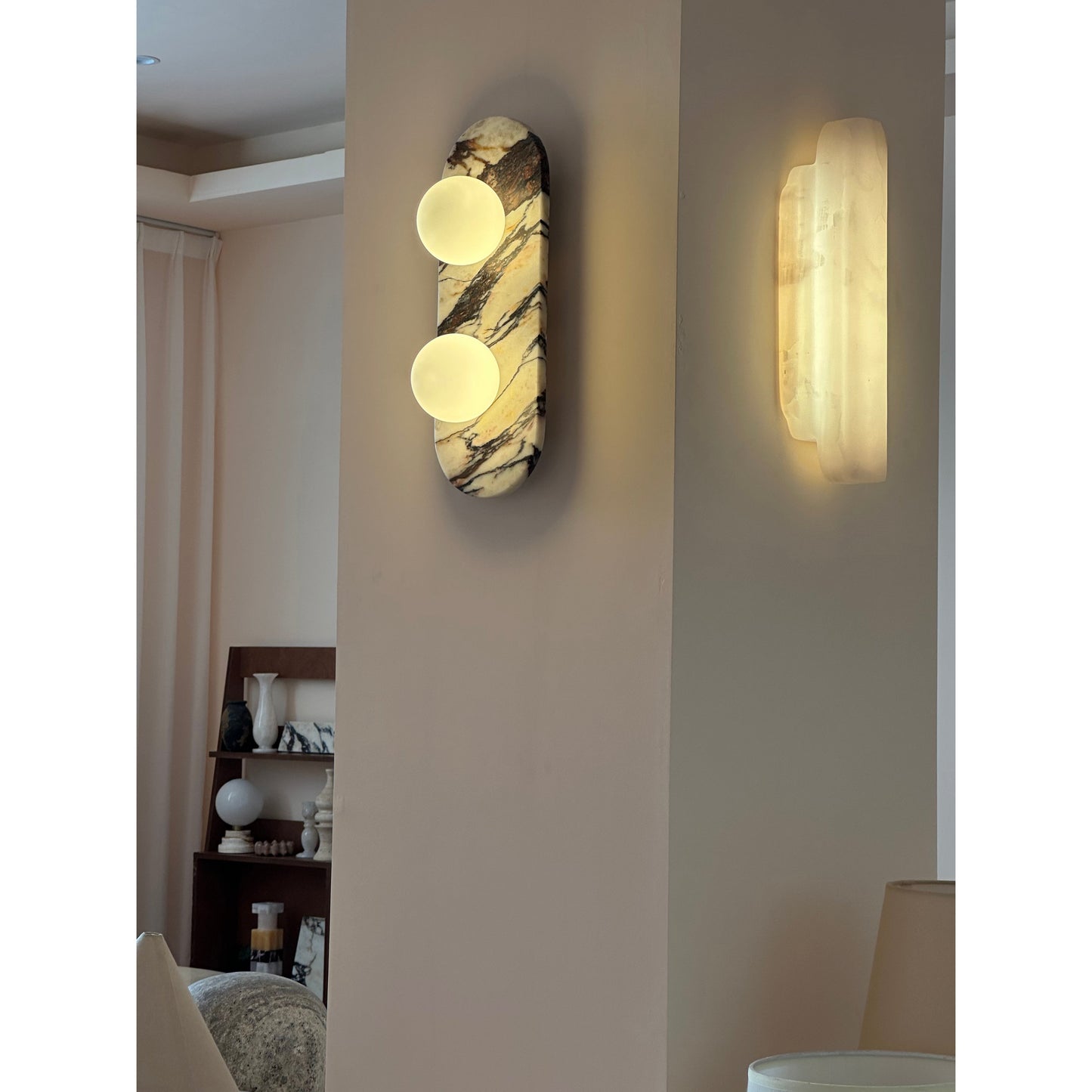 Asteria Wall Lamp | Luxury Double-Ended Marble & Glass Globe Sconce