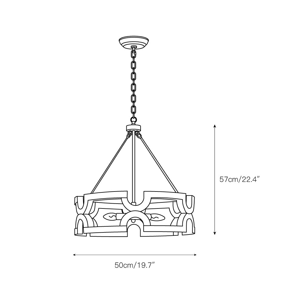 Jolla Chandelier - Geometric Hand-Carved Wood & Distressed Iron 3-Light Lantern Chandelier