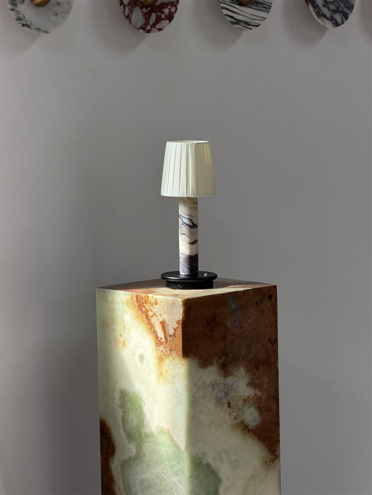 Jorgen Table Lamp (Built-in Battery) - Cordless Marble Stem & Fabric Shade Accent Light