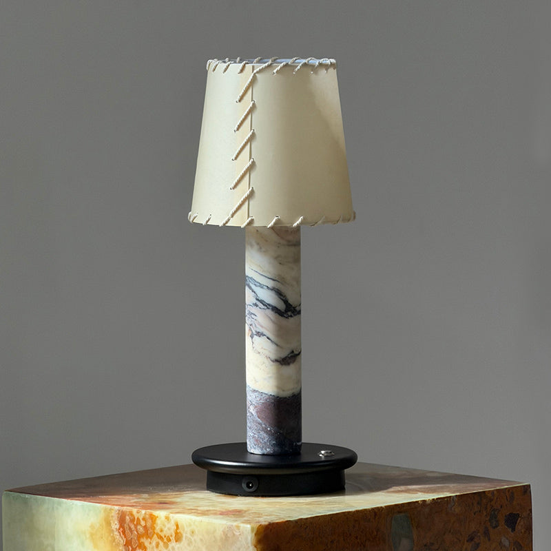 Jorgen Table Lamp (Built-in Battery) - Cordless Marble Stem & Fabric Shade Accent Light