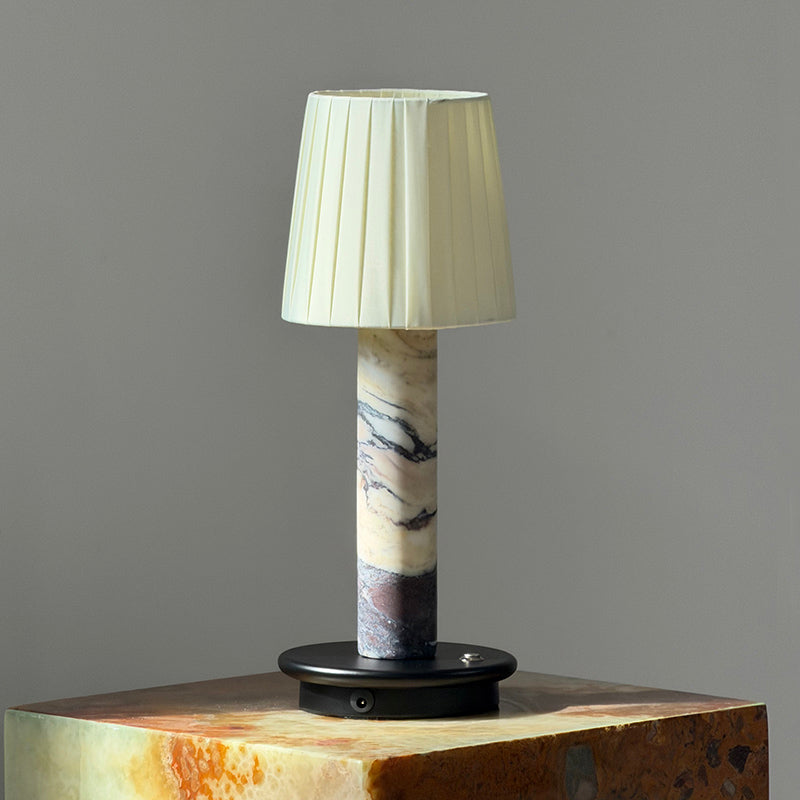 Jorgen Table Lamp (Built-in Battery) - Cordless Marble Stem & Fabric Shade Accent Light