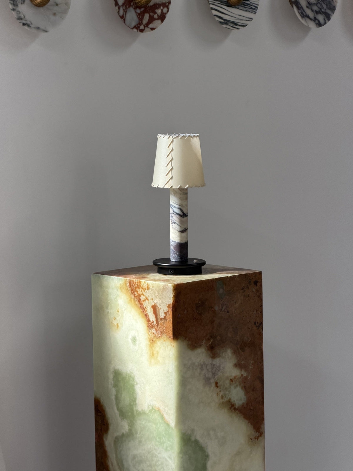 Jorgen Table Lamp (Built-in Battery) - Cordless Marble Stem & Fabric Shade Accent Light