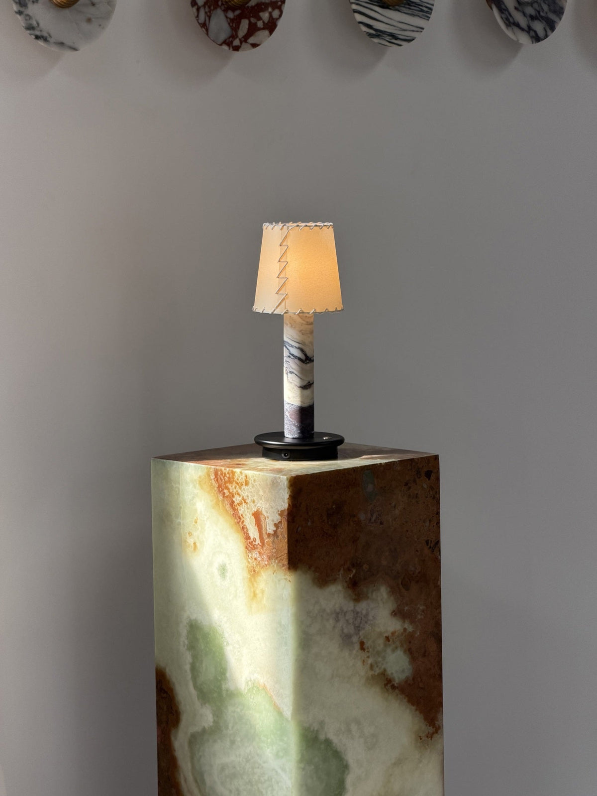 Jorgen Table Lamp (Built-in Battery) - Cordless Marble Stem & Fabric Shade Accent Light