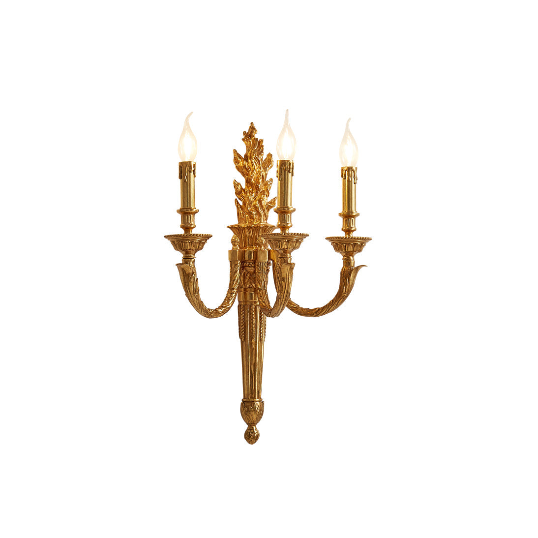 Julienne Wall Lamp - Classic Brass Torch Motif 3-Light Candelabra Sconce