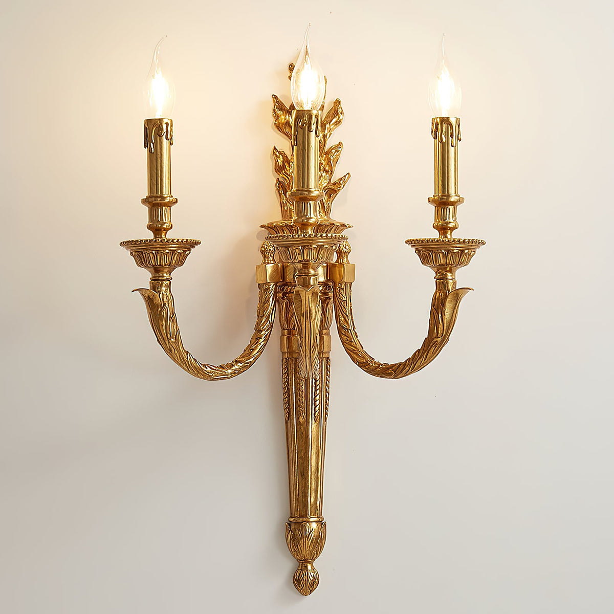 Julienne Wall Lamp - Classic Brass Torch Motif 3-Light Candelabra Sconce