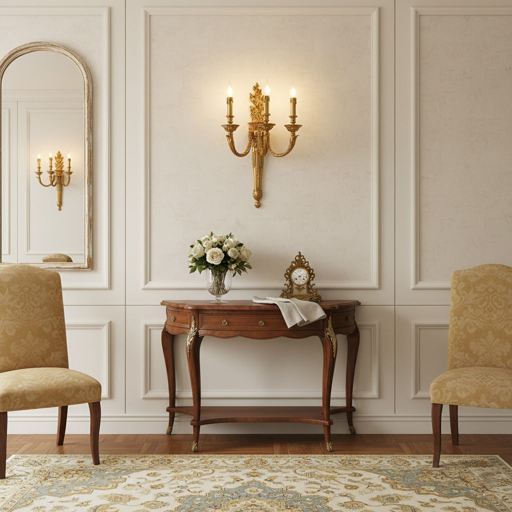 Julienne Wall Lamp - Classic Brass Torch Motif 3-Light Candelabra Sconce