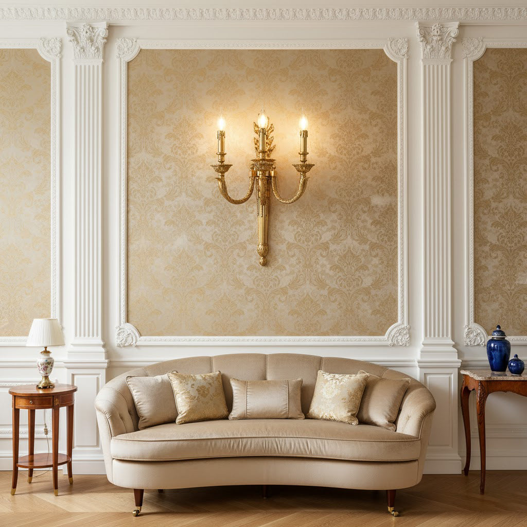 Julienne Wall Lamp - Classic Brass Torch Motif 3-Light Candelabra Sconce