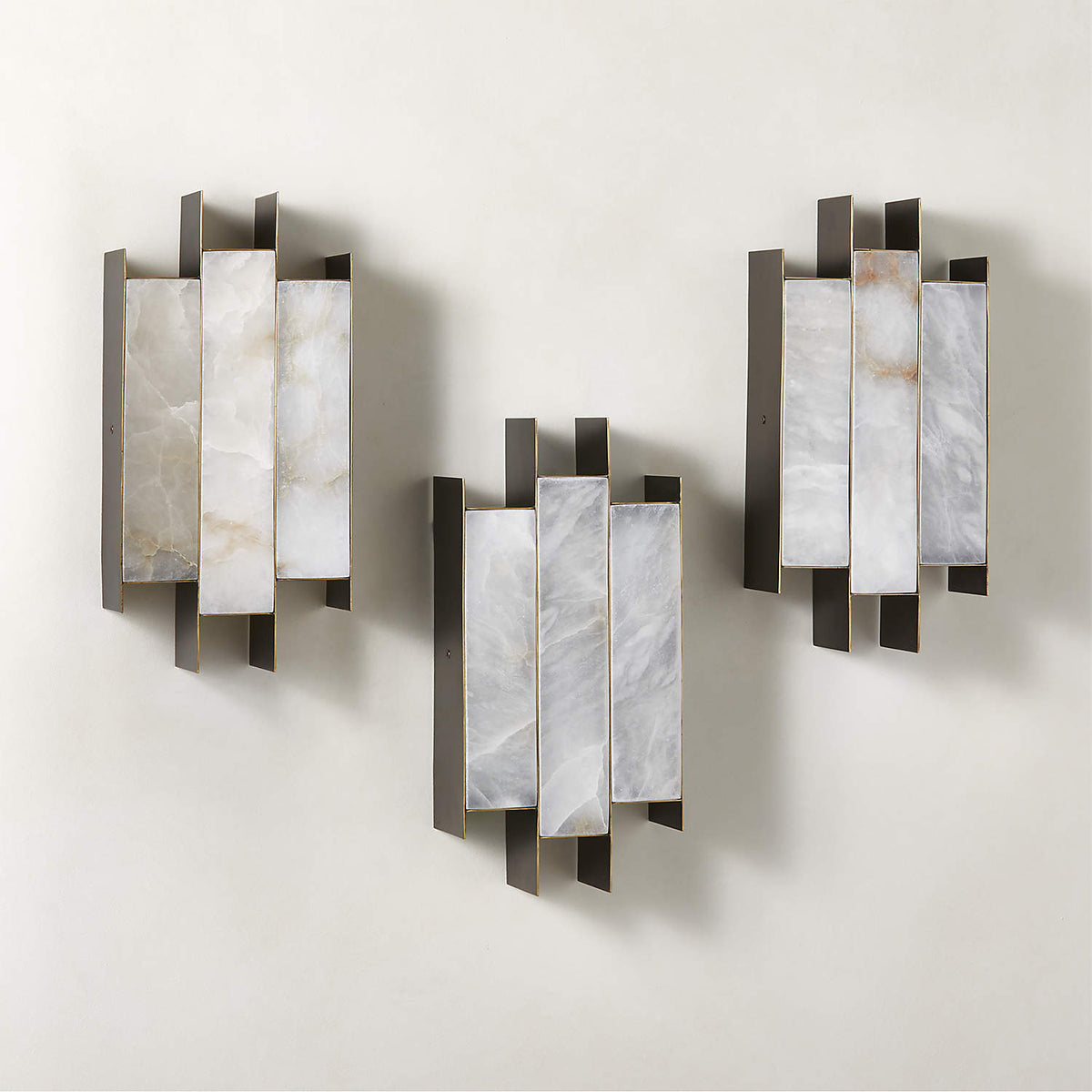 Kamila Alabaster Wall Lamp - Triptych Natural Alabaster & Brass LED Sconce