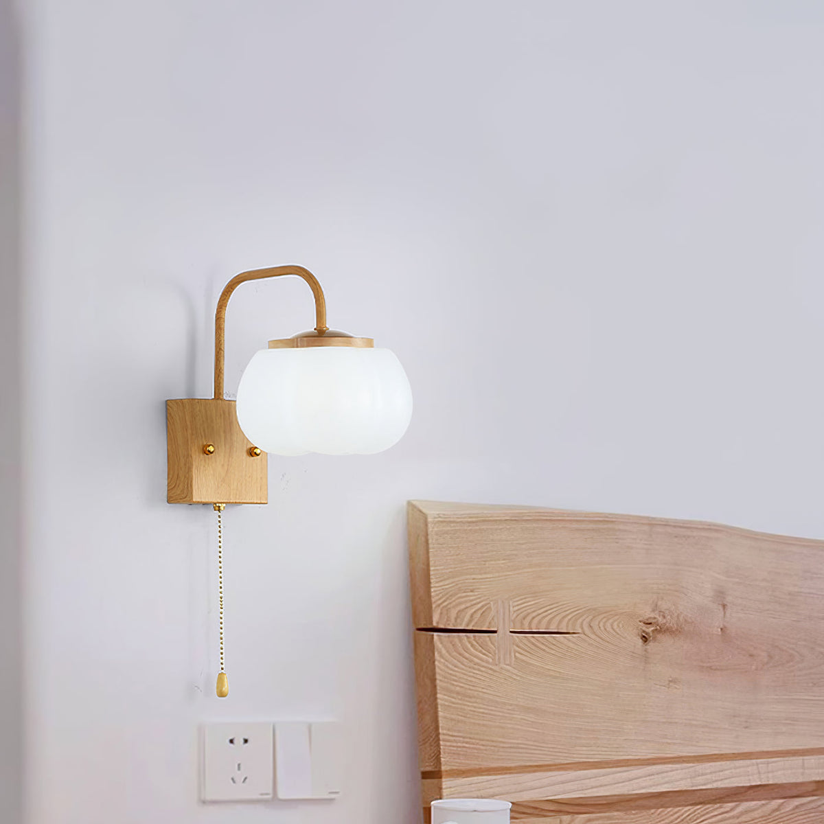 Kapok Flower Wall Lamp - Botanical Floral PE Acrylic & Wood-Grain Sconce