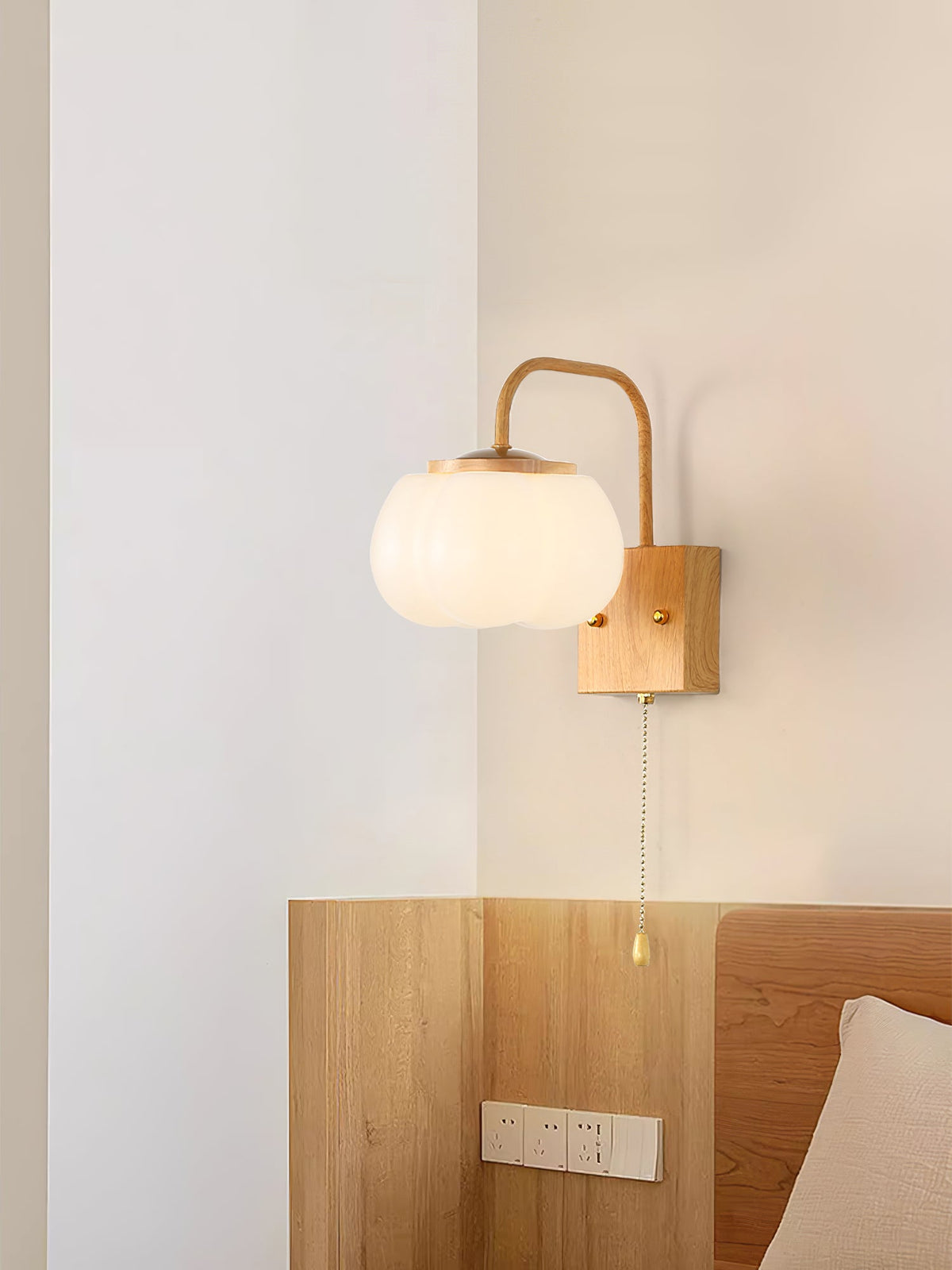 Kapok Flower Wall Lamp - Botanical Floral PE Acrylic & Wood-Grain Sconce
