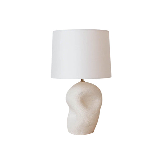 Kassandra Thatcher Table Lamp - Sculptural White Resin & Fabric Drum Lamp