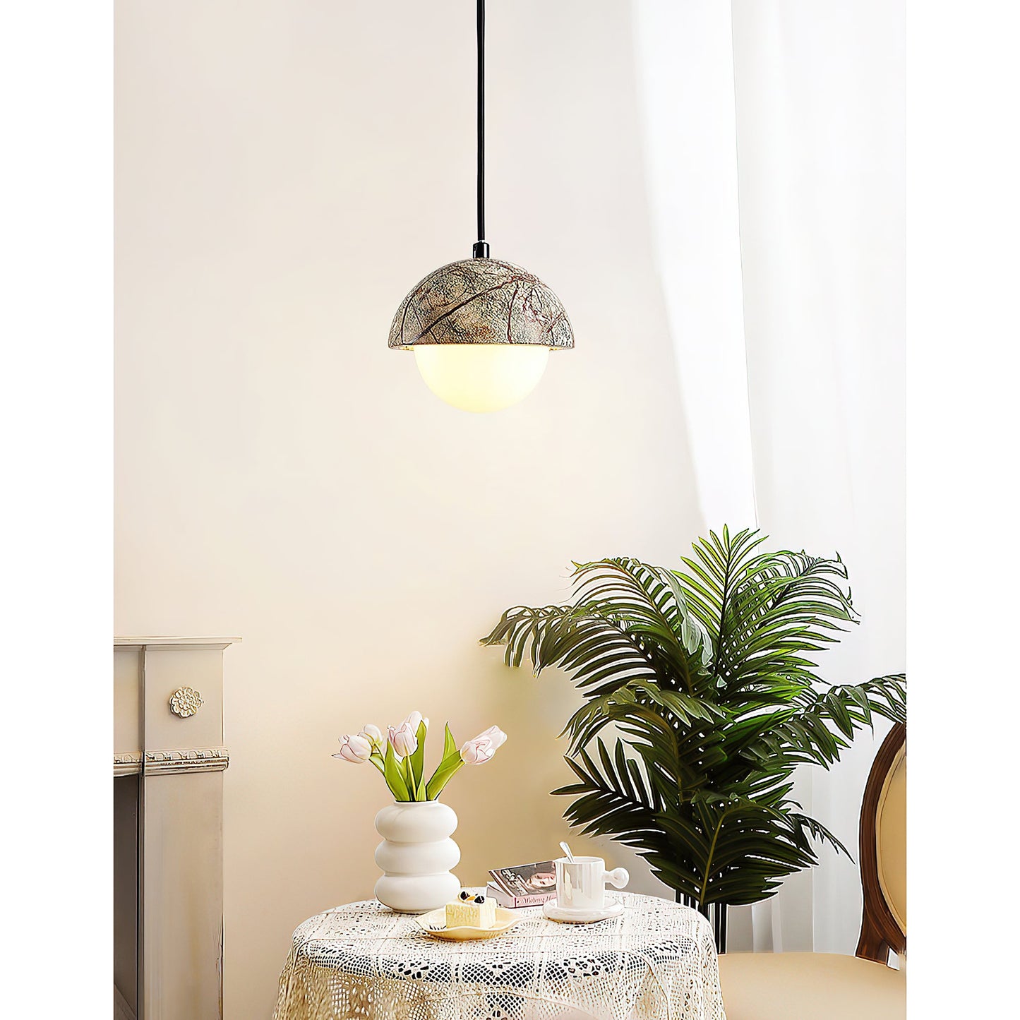 Kauri Pendant Lamp - Minimalist Marble & Glass Globe Pendant | Modern Organic