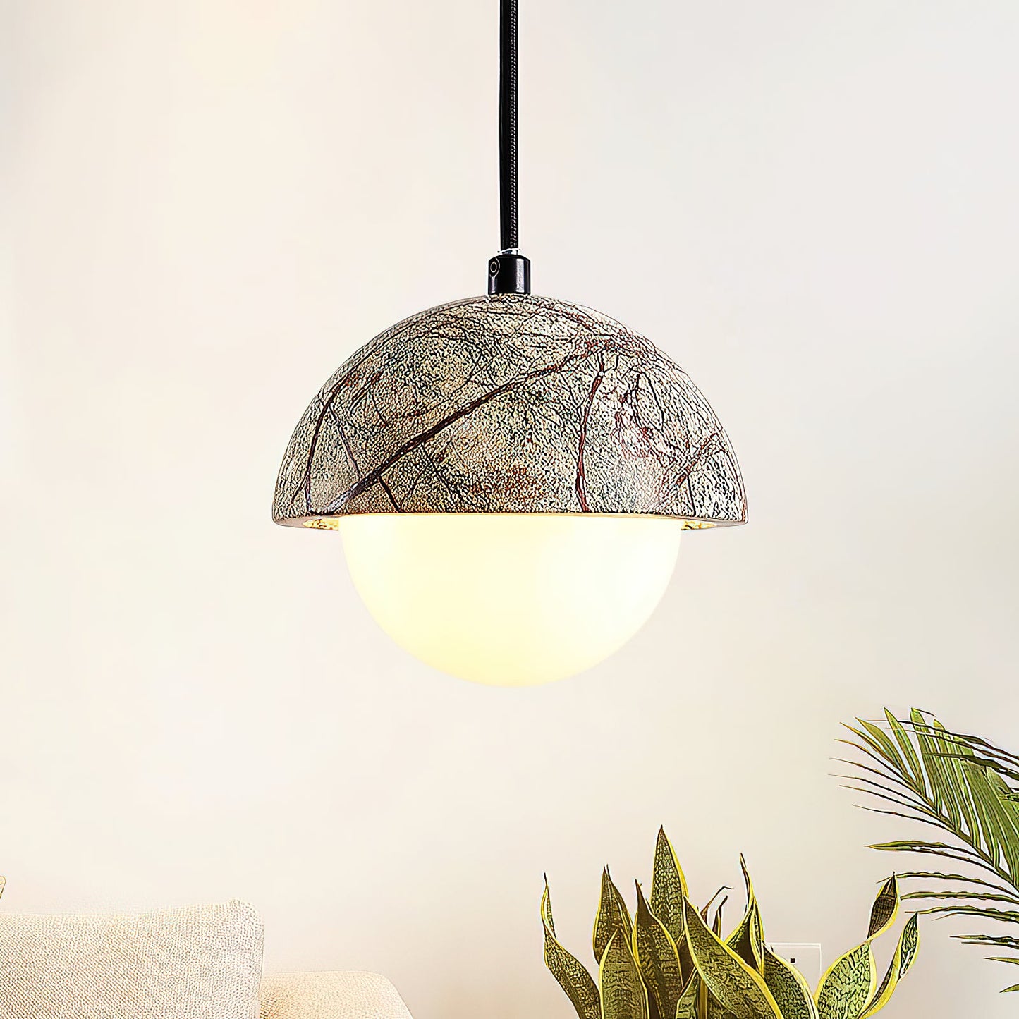 Kauri Pendant Lamp - Minimalist Marble & Glass Globe Pendant | Modern Organic