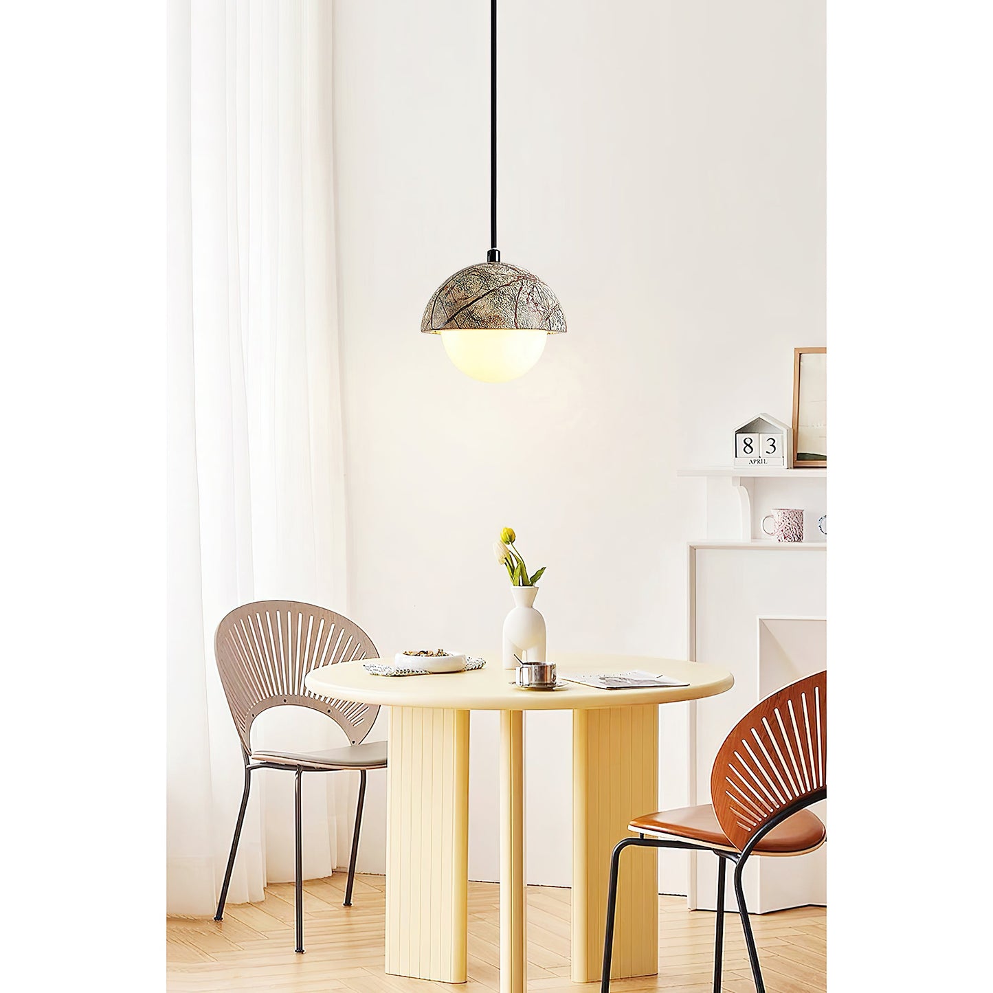 Kauri Pendant Lamp - Minimalist Marble & Glass Globe Pendant | Modern Organic