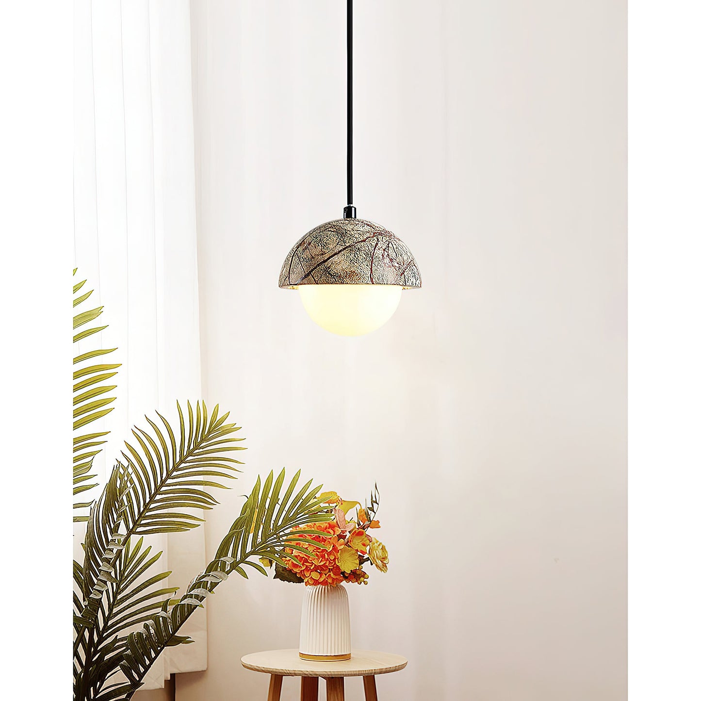 Kauri Pendant Lamp - Minimalist Marble & Glass Globe Pendant | Modern Organic