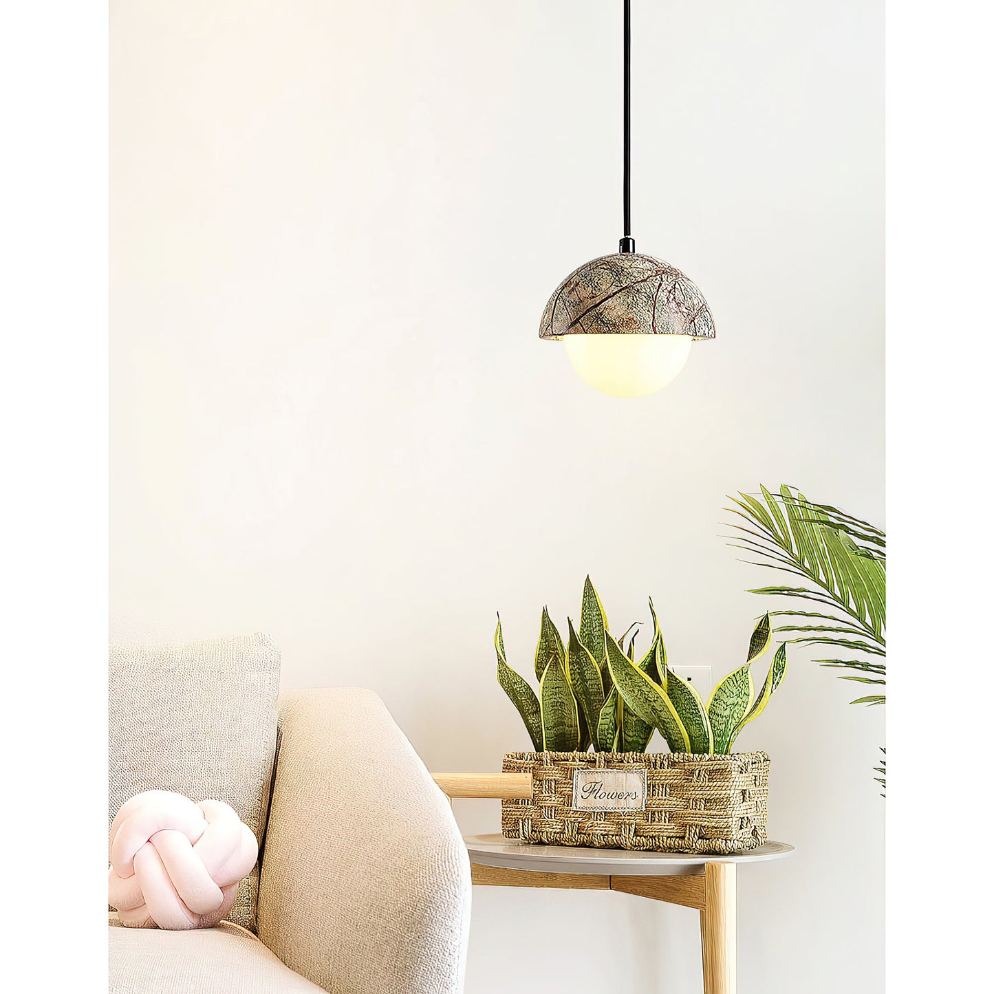 Kauri Pendant Lamp - Minimalist Marble & Glass Globe Pendant | Modern Organic