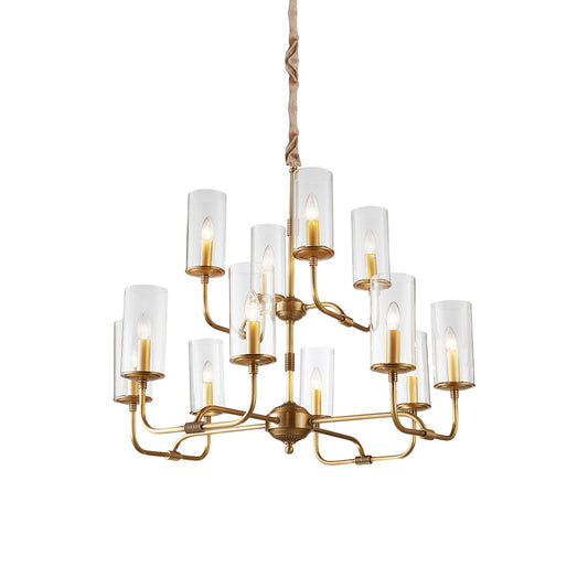 Kayla Chandelier - Industrial Foundry Brass & Clear Glass Cylinder Chandelier